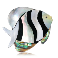 【RJNewYork】條紋熱帶魚貝殼設計絲巾扣別針胸針兩用(銀色)