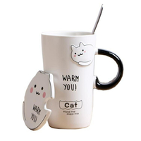 可愛貓咪馬克杯子創意個性潮流陶瓷杯帶蓋勺早餐麥片燕麥杯咖啡杯