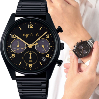 agnes b. 法式簡約 太陽能計時腕錶 男錶 黑色 手錶-VR42-KBK0SD/BZ5013X1
