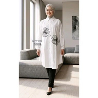 Metrosoul Clothing Kemeja Tunik Cherry Bunga Bordir Timbul Katun Lengan Panjang M putih