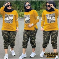 Goldie Shop Setelan Jumbo XL-XXL Army Vian | Baju Loreng Setelan Sporty Lengan Panjang | Pakaian Kas
