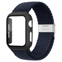 Case+Strap For Apple Watch Band 44/40mm 45/41mm 42/38mm Nylon Elastic Braided Solo Loop bracelet iWatch Series 3 4 5 6 se 7 8 9