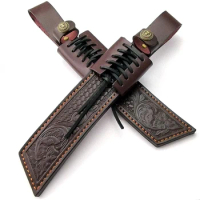 1pc Genuine Cowhide Leather Hand Made Outdoor Straight Samurai Knife Sheath Scabbard Cover Pants Patterned Storage Bag