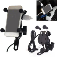 Motorcycle Mobile Phone Holder Mount With USB Charger 360 Degree Rotation Adjustable Bicycle Moto Stand For iphone13 14