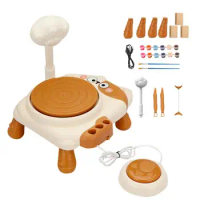 Kids Pottery Wheel Kit Cute Cat Foot Pedal Machine For Pottery Forming Pottery Accessories Sculpting Clay Tools Craft Kit