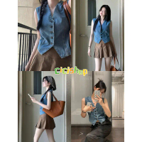 Cicishop(610)Jeanie vest เสื้อกั๊กครอปยีนส์ ใส่แมตช์สวยจึ้งสไตล์เกาหลี