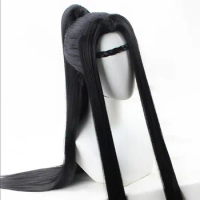 80cm Ancient Black Long Hair Swordsman hair anime cosplay accessories antique vintage photography han dynasty headdress