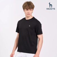 【HAZZYS】男款黑色高品質棉感面料男生圓領短袖-XL