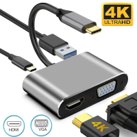 Bộ Chuyển Đổi tốc độ cao, Thunderbolt 3, 4 trong 1, 4 cổng USB C sang HDMI 4K VGA, USB3.0 PD, Trung 