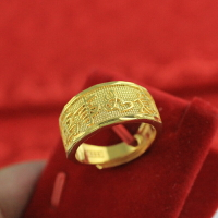 萬事如意男戒久不褪色鍍24K黃金色戒指一帆風順沙金指環開口