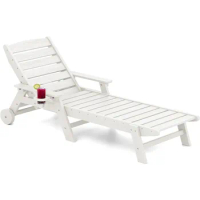 Patio Chaise Lounge Chair, 5 Positions Outdoor Lounge Chair for Pool, Plastic Lounge Chair with Rolling Wheels for Poolside