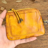 植鞣皮復古零錢包女士成人小錢包手工做舊擦色小眾迷你硬幣卡包韓