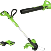 Greenworks 24V 13" Brushless TORQDRIVE™ String Trimmer and Axial Blower (90 MPH / 320 CFM) Combo Kit, 4Ah USB Battery