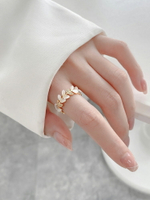 開口食指戒指女小眾設計貓眼石素戒子樹葉簡約高級感尾戒小指素圈