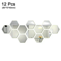 12pcs/set Wall Sticker Mirror Hexagonal Acrylic 3D Bathroom Bedroom Living Room Decor Mural Art Ornament Removable Accessories