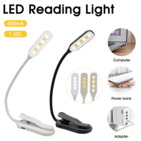 USB Rechargeable 7 LED Book Light Clip On Reading Lamp 3 Modes Dimmable Night Lights For Students Children Kids Bed Music Stand