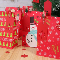 24Pcs Snowflake Merry Christmas Paper Bag Snowman Food Cookie Christmas Gift Packing Bag Birthday Party Favor New Year Gift Bags