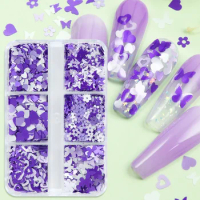 Purple White Love Heart Glitter Kit Nail Sequins Decorations Dreamy Butterfly 3D Flakes Nails Art Accessories Manicure Materials