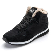 Men's and Women's Boots Winter Shoes Plus Size 48 Warm Ankle Leather Winter Boots Couples Style Plush Winter Sneakers