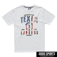 MLB-德州遊騎兵隊國旗底紋印花短袖T恤-白(男)