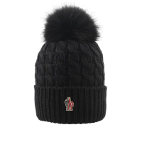【MONCLER】毛球Logo 麻花羊毛毛帽(黑色)