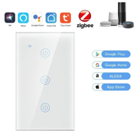 US Tuya Zigbee Smart Light Switch Glass Screen Touch Panel Voice Control Remote with Alexa Google Home/ Home Assistant