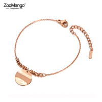 ZooMango Trendy Titanium Stainless Steel Round Tag Charm Bracelets For Women Girls Bohemia Chain &amp; Link Pendant Bracelet ZB20048