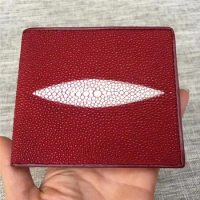 Authentic Real Stingray Skin Female Small Red Purse Genuine Exotic Leather Men Women Short Trifold Wallet Unisex Card Holders