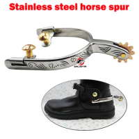Free shipping.Stainless steel horse spur ,with brass rowel and buttons.Ladies' size.(RSP5126)