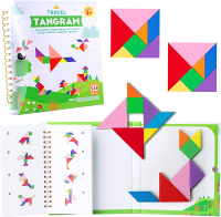 Travel Tangram Puzzle - Magnetic Puzzle Book for Road Trips STEM Jigsaw Game with 2 Tangram Sets Pat