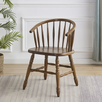 美式鄉村餐椅家用橡木實木椅靠背椅陽臺休閑書桌扶手咖啡椅凳
