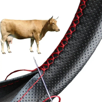 【Car steering wheel cover】 Genuine Leather Steering Wheel Cover For Car Braiding Steering Wheel Prot