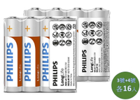 PHILIPS 飛利浦 3號 AA碳鋅電池 + 4號AAA碳鋅電池 (4顆*各4組) 32入 (熱縮)