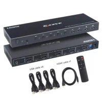 KCEVE HDMI KVM Switch, 4 Computer KVM Switch Share Mouse, Switch Support 4K@60Hz With hub function for laptop, PS4, HDTV EDID