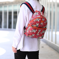 GUCCI Kids 老虎印花拼接皮革雙肩後背包(紅)