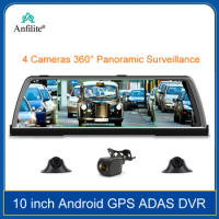4 Camera Car Video Recorder Vehicle GPS Navigation Android Dashboard 10inch 360° Panoramic Surveillance Night Vision 4G ADAS DVR