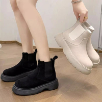 Winter Women Plush Warm Non Slip Snow Boots New Fashion Chelsea Flats Sneakers Casual Slip On Female Ankle Boots Size 35-40