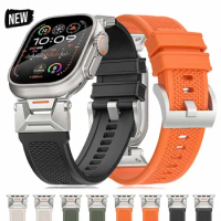 Fluororubber Watch Band For Apple Watch Ultra 2 49mm 45mm 44mm 42mm Sport Rubber Strap For iWatch Series 9 8 7 6 5 4 se Bracelet