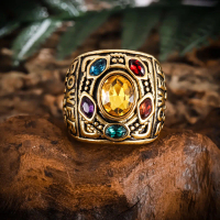Cincin Lelaki, Gaya Vintaj, Cincin Emas, dengan 6 Batu Permata Jewelry Rings