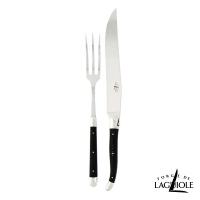 【Forge de Laguiole】頂級手工黑牛角鐵板燒刀叉禮盒組-亮面