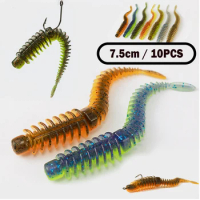 10pcs Soft Lure 7.5cm Floating Water Light Dance Worm Simulation Earthworm Realistic Lure Fishing Lure with Salt and Fishy Smell