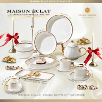 Dining Vaisselle ชุดจานชาม Maison Éclat Royale จานพอร์ซเลนสุดหรู ขอบทอง Royal Grace Design คําแนะนํา