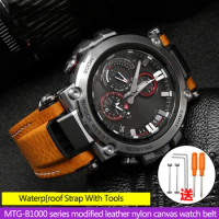 Modified Cowhide Strap Leather Watchband For G-SHOCK Casio Wristwatch MTG-B1000 Series Sports Nylon Canvas Watch Belt Bracelet