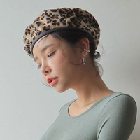 豹紋 貝雷帽 帽子 貝蕾帽 毛帽 造型帽 皮格 拼接 畫家帽 八角帽 明星 網紅 韓國 歐美 ANNA S.299