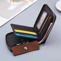 Casual Men's Short Wallet Canvas Solide Short Wallets Men Zipper Vintage Male Purse Coin Pouch Multi-functional Cards Wallet