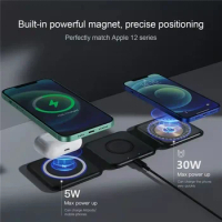 30W 3 in 1 Magnetic Wireless Charger Pad Stand for iPhone 15 14 13 Pro Max Fast Charging Dock Station for Apple Watch AirPods