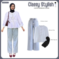RAMADHAN SALE Setelan Wanita Classy, Celana Jeans, Blouse Pita, Bella Square, Oneset Korean, Ootd Hi