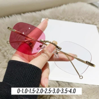 Sensitive Color Changing Frameless Myopia Glasses Fashion Mesh Red Color Changing Glasses Anti Blue Light Photochromic Glasses