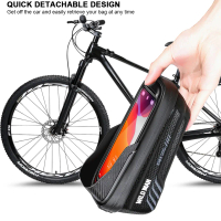 1L Bike Phone Handlebar Bag with Quick Release Bike Phone Mount Bag Waterproof Bicycle Upper Tube Ba