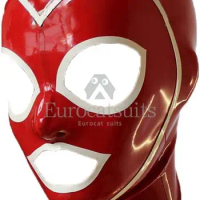 MONNIK Red Latex Mask Rubber Hood with Trimmed Face for Latex Fetish Party Catsuit Halloween Clubwear